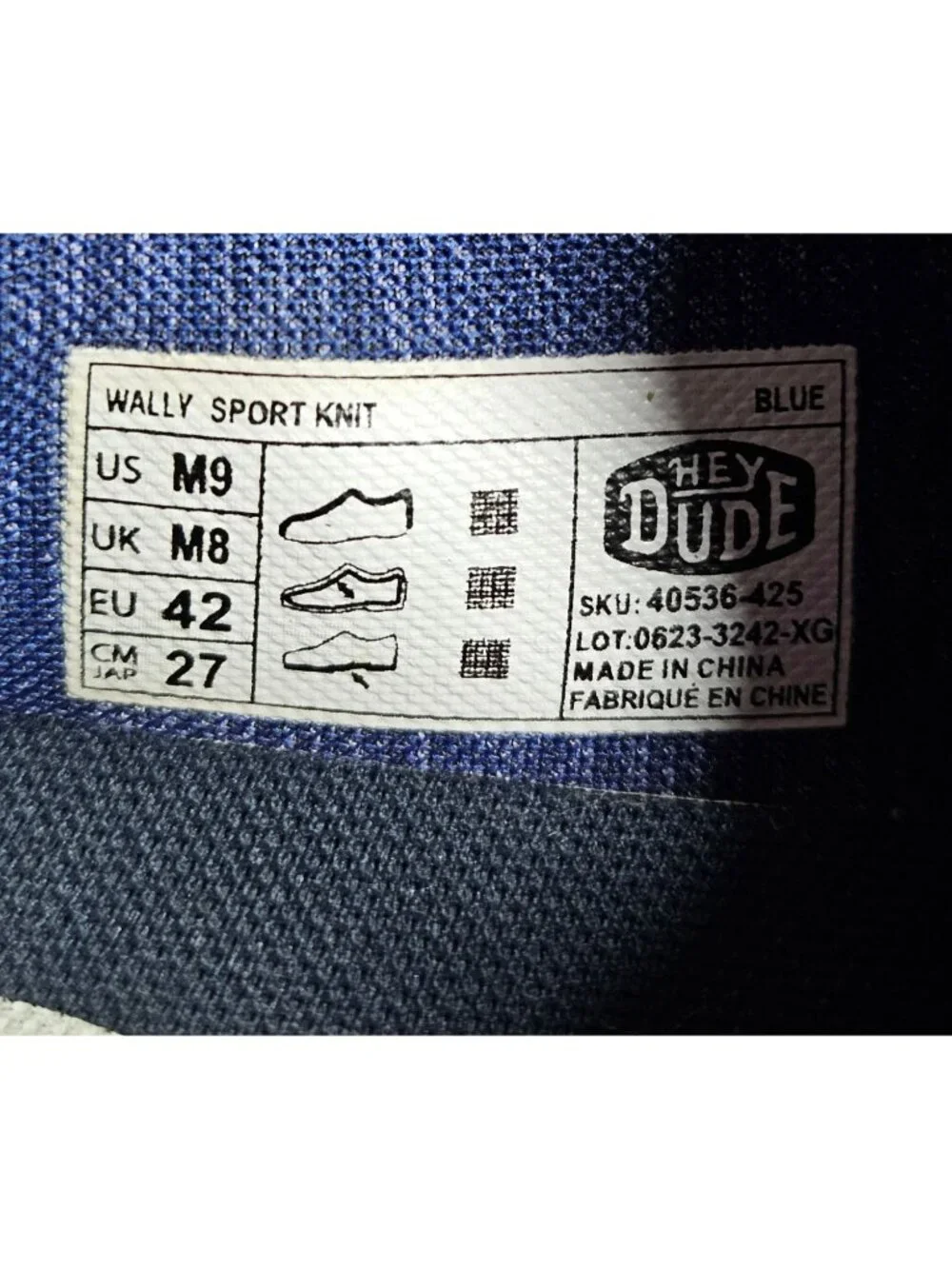 Hey Dude Wally Sport Knit Blue Lightweight Moc Toe Slip On Shoes Men Size 9